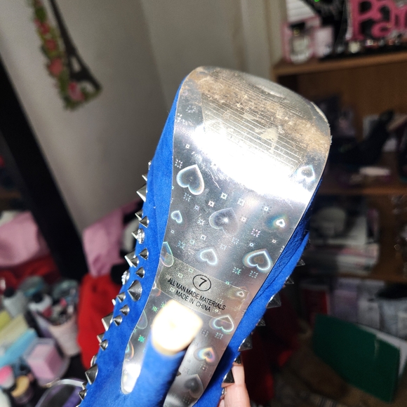 Y2k Mcbling Blue 💙✨️  rhinestone and silver studded platform high heels - Picture 7 of 8